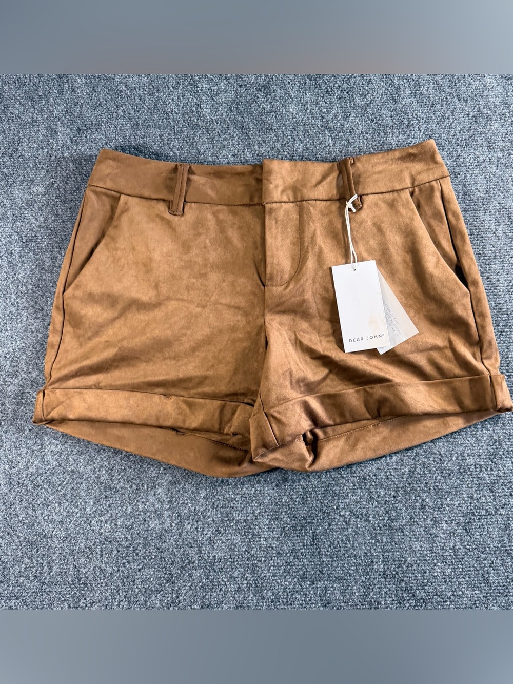 Dear John Brown Faux Suede Cuffed Shorts Super Soft Classic Women's Size 29 NWT